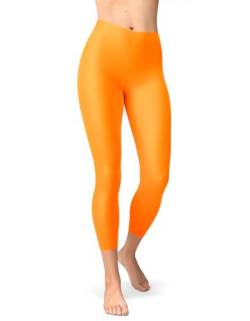sissycos Damen Neon 3/4 kurz Leggings sanft Elastische Taille Leggings(Neon Qrange,L/XXL) von sissycos