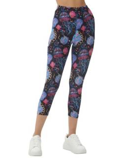 sissycos Damen Ozean Printed 3/4 kurz Leggings sanft Elastische Taille Leggings(Spaß Quallen,L/XXL) von sissycos