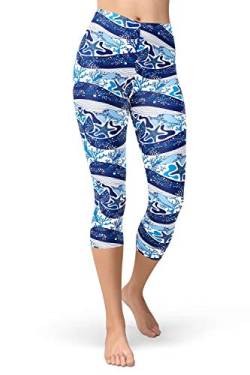 sissycos Damen Ozean Printed Capri Leggings 3/4 Hosen Bunte Koralle Sanft Workout Pants(große Wale,L/XXL) von sissycos