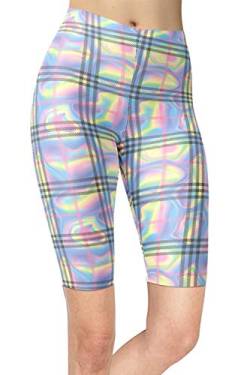 sissycos Damen Plaid Kurz Leggings Tartan Radlerhose Sanft Sport Short Hosen(Heller Laser-Plaiddruck,S/L) von sissycos