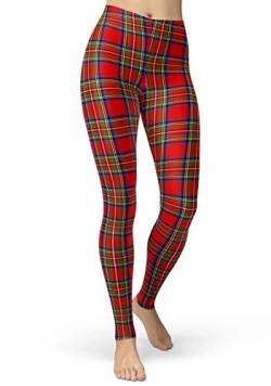 sissycos Damen Plaid Leggings, Tartan Karo Leggings mit für Damen, Yoga Mädchen Fashion Stretch Leggins Lang(Rotes Plaid,S-L) von sissycos