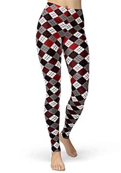 sissycos Damen Plaid Leggings, Tartan Karo Leggings mit für Damen, Yoga Mädchen Fashion Stretch Leggins Lang(Vierfarbiges Quadrat,L-XXL) von sissycos