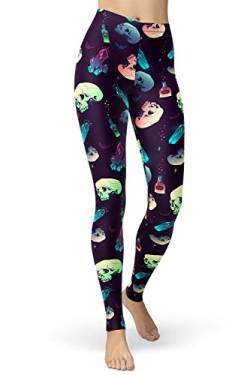 sissycos Damen Schädel Bedruckt Leggings, Bunte Skull Sanft Hosen Lang(Bunte Schädel,S-L) von sissycos