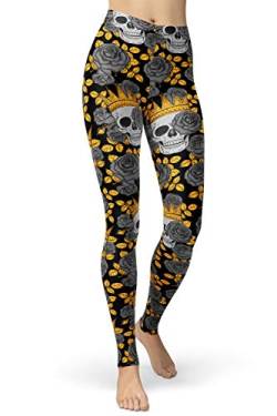 sissycos Damen Schädel Bedruckt Leggings, Bunte Skull Sanft Hosen Lang(Crown Schädel,S-L) von sissycos