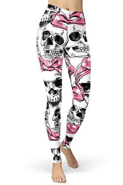 sissycos Damen Schädel Bedruckt Leggings, Bunte Skull Strumpfhosen Sanft Hosen Lang (Bogenschädel,XXL) von sissycos