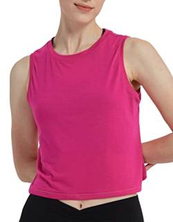 sissycos Damen Sport Crop Tank Top Ärmellos, Sanft Kurze Racerback Shirt Rundem Ausschnitt für Fitness Yoga Beiläufig(Pitaya Rosa,L) von sissycos