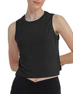 sissycos Damen Sport Crop Tank Top Ärmellos, Sanft Kurze Racerback Shirt Rundem Ausschnitt für Fitness Yoga Beiläufig(Schwarz,M) von sissycos