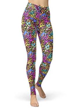 sissycos Damen Tier Muster Leggings, Leoporden Bunte Leggins Sexy, Oil Painting Sanft Hohe Taille Strumpfhose Lang（Neon Tier Mix Leopard Leggings Drucken,L-XXL von sissycos