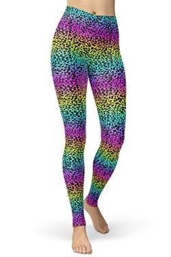 sissycos Damen Tier Muster Leggings, Leoporden Bunte Leggins Sexy, Oil Painting Sanft Hohe Taille Strumpfhose Lang（Regenbogen Leoparden Leggings,S-L von sissycos