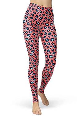 sissycos Damen Tier Printed Leggings, Bunte 80er Skinny Tier Muster Leggings, Mädchen Artistic Hoher Taille Soft Tights (XXL, Orange Leopard) von sissycos