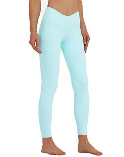 sissycos Damen V-Taille Leggings High Waist mit Taschen 71CM，Blickdicht Freizeit Yogahose Lang für Laufen Fitness Sport Yoga Gym(Kreide Blau,S) von sissycos