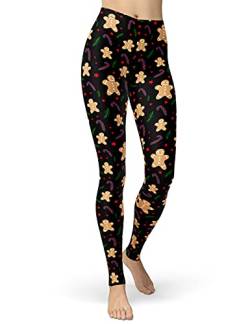 sissycos Weihnachten Leggings Damen, Interessant Party Leggin Hosen Pattern Elch und Baum, Damen (L-XXL, Cartoon Lebkuchenmänner) von sissycos