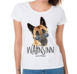 Malinois Wahnsinn 4 Pfoten Damen T-Shirt Hunde Motiv Belgischer Schäferhund Belgian Mali Größe L von siviwonder