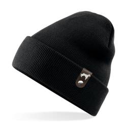 Münsterländer Mütze Patch Leder Gassi Beanie Strickmütze Warm Herren Damen Jagd Kleiner Farbe Black von siviwonder