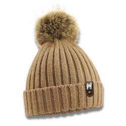 siviwonder Akita Inu Mütze Pompom Hunde Patch Gassi Beanie Strickmütze Witzig Spruch Warm Small Japanese Farbe beige von siviwonder