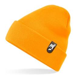 siviwonder American Akita Mütze Patch Leder Gassi Beanie Strickmütze Warm Herren Damen Inu Japan Farbe Neonorange von siviwonder