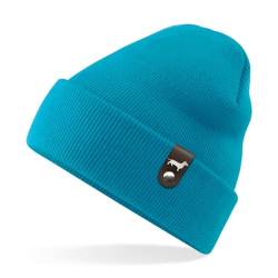 siviwonder Dackel Mütze mit Patch Teckel Gassi Beanie Strickmütze Witzig Spruch Warm Herren Damen Herbst Hund Farbe Teal von siviwonder