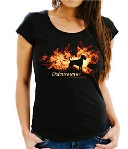 siviwonder Dobermann unkupiert Dobi - Feuer und Flamme - Women Girlie T-Shirt Black M - 36 von siviwonder