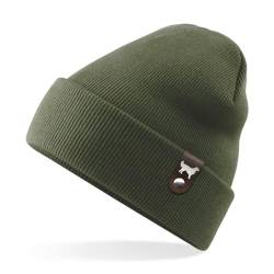 siviwonder Golden Retriever Mütze Patch Leder Gassi Beanie Strickmütze Warm Herren Damen Goldie Herbst Farbe Olive von siviwonder