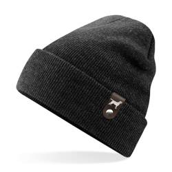 siviwonder Labrador Labby Mütze Patch Leder Gassi Beanie Strickmütze Warm Herren Damen Retriever Lab Farbe Charcoal von siviwonder