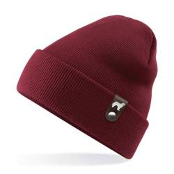 siviwonder Leonberger Leo Mütze Patch edel Leder Gassi Beanie Strickmütze Warm Herren Damen Farbe Burgundy von siviwonder