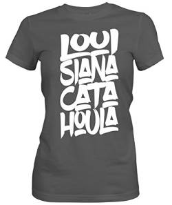 siviwonder Louisiana Catahoula Leopard Dog Cur USA State - Font Schrift Women Girlie T-Shirt Dark Grey (Druck weiß) M - 36 von siviwonder