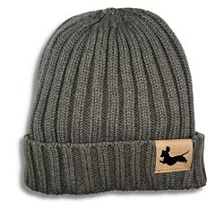 siviwonder Mütze Dackel Teckel Gassi Beanie Strickmütze Witzig Spruch Warm Herren Damen Herbst Hund Farbe Dark Grey von siviwonder