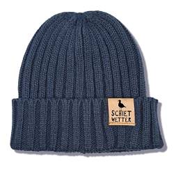 siviwonder Mütze Schiet Wetter Möwe Beanie Strickmütze Witzig Spruch Warm Herren Damen Herbst Half Recycled Farbe Navy von siviwonder