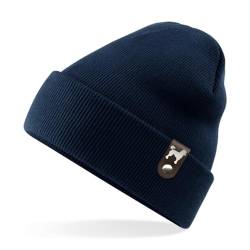 siviwonder Pudel Mütze Patch Leder Gassi Beanie Strickmütze Warm Herren Damen Großpudel Zwergpudel Farbe Navy von siviwonder