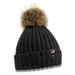 siviwonder Rauhhaardackel Mütze Pompom Hunde Patch Gassi Beanie Strickmütze Witzig Spruch Warm Dackel Farbe Black von siviwonder