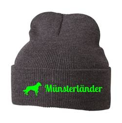 siviwonder Strickmütze - MÜNSTERLÄNDER großer Kleiner Jagd Jagdhund Jäger Motiv - Stickerei Hund Winter Mütze Wintermütze Beanie Mütze Grey Melange-neongrün von siviwonder