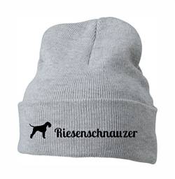 siviwonder Strickmütze - Riesenschnauzer Hund Hunde Motiv Schnauzer riesen Giant - Stickerei Hund Winter Mütze Wintermütze Beanie Mütze hellgrau-schwarz von siviwonder