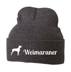 siviwonder Strickmütze - Weimaraner Kurzhaar Langhaar Stickerei Jagd - Stickerei Hund Winter Mütze Wintermütze Beanie Mütze Grey Melange-weiß von siviwonder