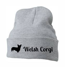 siviwonder Strickmütze - Welsh Corgi Welsh Pembroke Cardigan - Stickerei Hund Winter Mütze Wintermütze Beanie Mütze hellgrau-schwarz von siviwonder