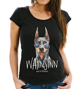 siviwonder Wahnsinn - Dobermann Dobi - auf 4 Pfoten - lustiges Hundemotiv Damen Girlie T-Shirt Black S -34 von siviwonder
