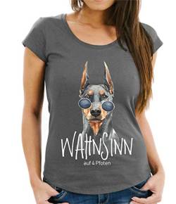 siviwonder Wahnsinn - Dobermann Dobi - auf 4 Pfoten - lustiges Hundemotiv Damen Girlie T-Shirt Dark Grey M - 36 von siviwonder