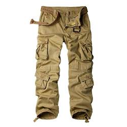 siyecaoo Herren Hosen Cargo Hose Multi Taschen Wanderhose Atmungsaktiv Outdoorhose Combat Tactical Hose Arbeitshose Reißverschluss Armee Militär Relaxed-Fit Trekkinghose Khaki 34 von siyecaoo