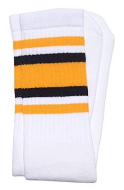 Skater Socken 55,9 cm kniehohe Schlauchsocken, Weiß/Gold-Schwarz Streifen Stil 4, 18 Jahre von skatersocks