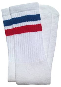 Skater Socken 55,9 cm kniehohe Schlauchsocken, Weiß/Königsblau-rote Streifen Stil 2, 18 Jahre von skatersocks