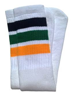 Skater Socken 55,9 cm kniehohe Schlauchsocken, Weiß/Schwarz-Grün-Gold Streifen Stil 1, 18 Jahre von skatersocks