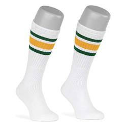 skatersocks 19 Inch gestreifte Damen Socken Kniestrümpfe wadenhohe Herren Retro Tube Socks weiss - grün/gelb gestreift - UNISEX - OSFA von skatersocks