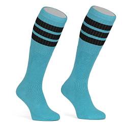 skatersocks 22 Inch kniehohe gestreifte Damen Socken Kniestrümpfe knee high overknee Herren Retro Tube Socks auqa - schwarz gestreift - UNISEX - OSFA von skatersocks