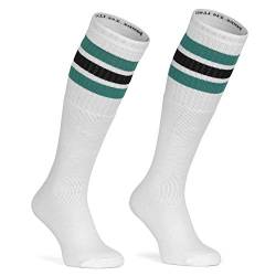 skatersocks 25 Inch kniehohe gestreifte Damen Socken Kniestrümpfe knee high overknee Herren Old School Retro Tube Socks weiss - teal grün/schwarz gestreift - UNISEX - OSFA von skatersocks