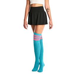 skatersocks 35 Inch Thigh High gestreifte oberschenkelhohe Damen Tube Socken im Retro Style aqua - bubblegum pink gestreift von skatersocks