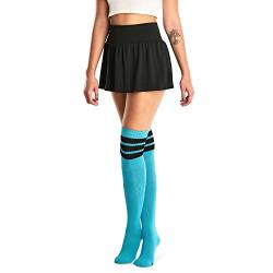 skatersocks 35 Inch Thigh High gestreifte oberschenkelhohe Damen Tube Socken im Retro Style aqua - schwarz gestreift von skatersocks