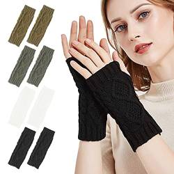 skytowards 4 Paar Handschuhe Fingerlose Strickhandschuhe Pulswärmer Damen Armstulpen Gestrickte Handstulpen Fingerfrei Kurzer Halb Fingerhandschuhe Stricken Fingerless Gloves Wristwarmer für Winter von skytowards