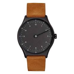slim made one 1-02 - schlanke Einzeiger-Armbanduhr mit analoger 24 Stundenanzeige Leder schwarz/braun von slim made
