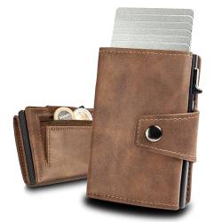 slimfin® Slim Wallet Maxi mit Münzfach - Kartenetui - Geldbeutel Herren - Geldbörse - Portemonnaie - Portmonee - Card Holder klein/Mini mit RFID Schutz - Unisex - Braun von slimfin