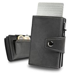 slimfin® Slim Wallet Maxi mit Münzfach - Kartenetui - Geldbeutel Herren - Geldbörse - Portemonnaie - Portmonee - Card Holder klein/Mini mit RFID Schutz - Unisex - Grau von slimfin