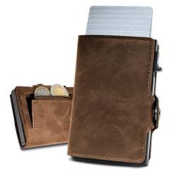 slimfin® Slim Wallet mit Münzfach - Kartenetui - Geldbeutel Herren - Geldbörse - Portemonnaie - Portmonee - Card Holder klein/Mini mit RFID Schutz - Unisex - Braun von slimfin